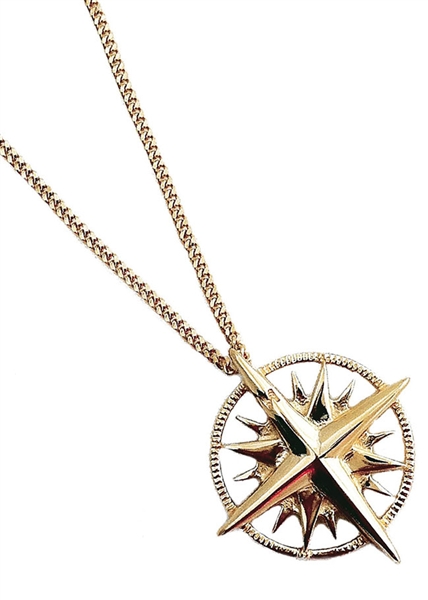14k Yellow Gold Wind Rose Compass Pendant Rope Chain Necklace for Women (18  inch) - 11KD2A